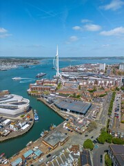 Obraz premium The drone aerial view of Portsmouth Harbour. Portsmouth is a port city and unitary authority in Hampshire, England.