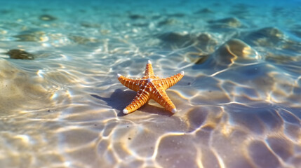 Starfish in beach sunny day sky with clouds amazing blue ocean sea island