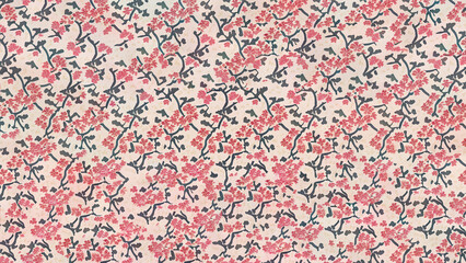 a wallpaper that spring cherry blossoms in a japanese lino cut style