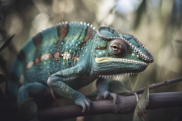 Fototapeta premium Chameleon in nature. Generative AI