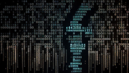 Binary computer matrix code data stream abstract background showing a coding transmission over the global internet network for cloud storage encryption, Generative AI stock illustration image