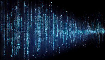 Binary computer matrix code data stream abstract background showing a coding transmission over the global internet network for cloud storage encryption, Generative AI stock illustration image