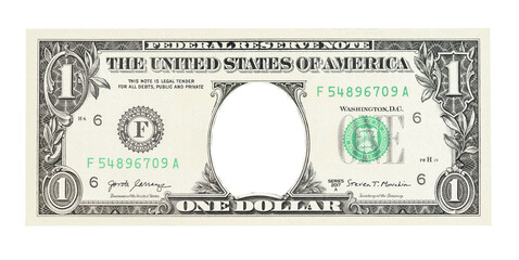 U.S. 1 dollar border. with Empty middle area. One dollar bill with hole instead of face. - obrazy, fototapety, plakaty