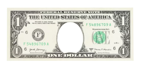 Fotobehang U.S. 1 dollar border. with Empty middle area. One dollar bill with hole instead of face. © Iana Alter