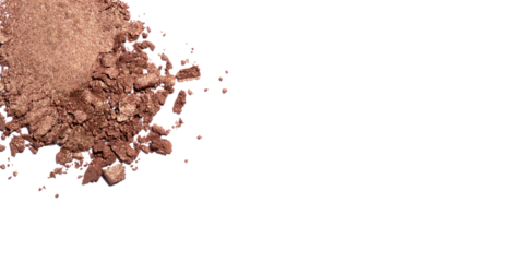 Smear of broken eye shadow isolated on white background. Banner with place fot text.