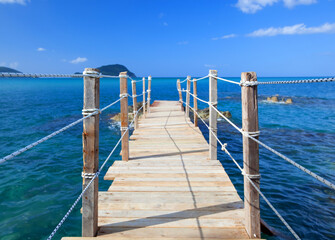 Obraz premium wooden bridge - sea, summer. Greece. Island Zante.
