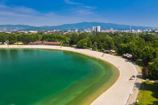 Aerial view of Jarun lake in Zagreb, Croatia, tourist destination