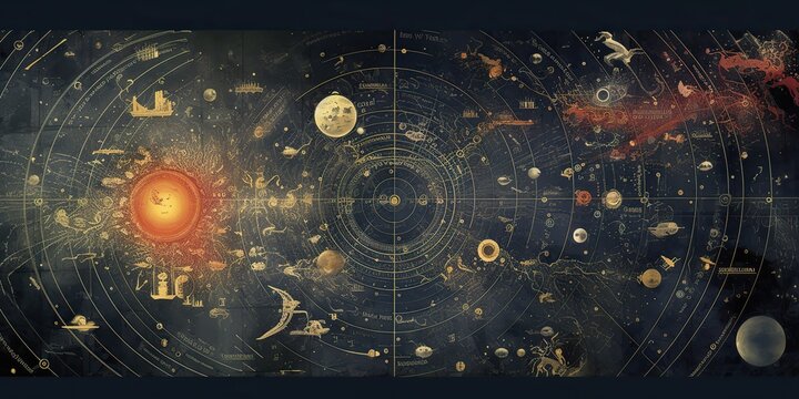 Fototapeta AI Generated. AI Generative. Vintage retro antoaue papper map of universe galaxy space astronomy. Stars cosmos adventure explore vibe. Graphic Art