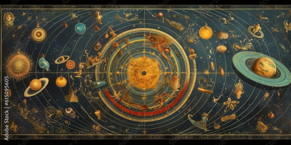 Canvas Prints ai generated. ai generative. vintage retro antoaue papper map of universe galaxy space astronomy. st