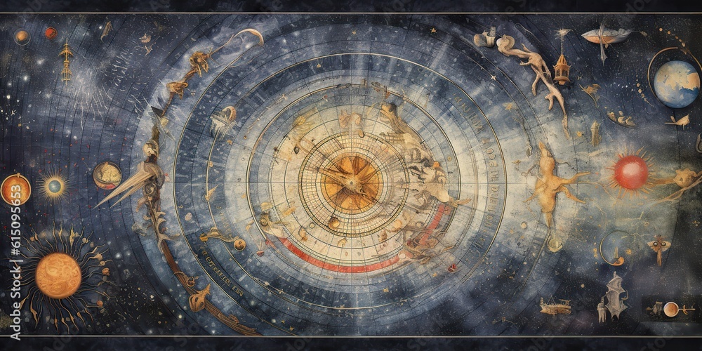 Canvas Prints ai generated. ai generative. vintage retro antoaue papper map of universe galaxy space astronomy. st