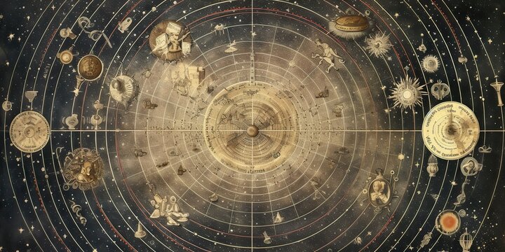 AI Generated. AI Generative. Vintage retro antoaue papper map of universe galaxy space astronomy. Stars cosmos adventure explore vibe. Graphic Art