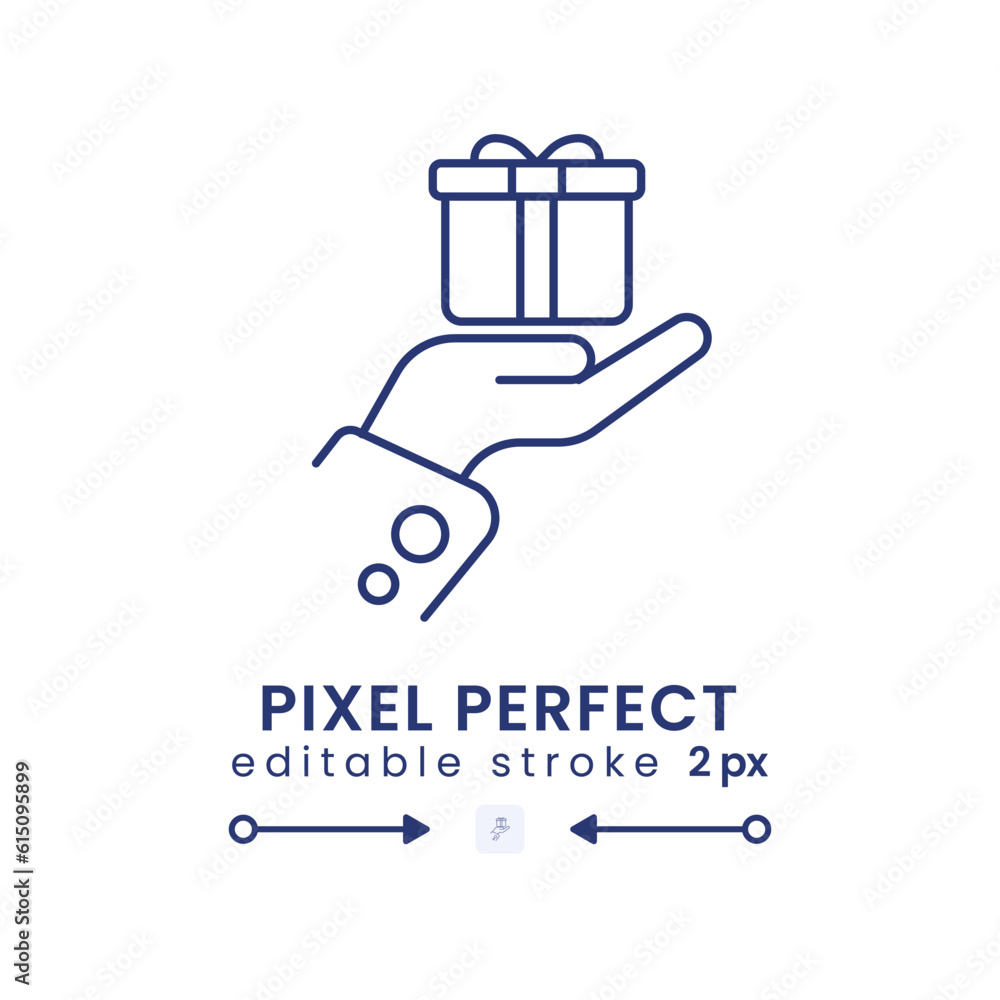 Poster present giving linear desktop icon. gift sharing. special occasion. gesture of appreciation. pixel p