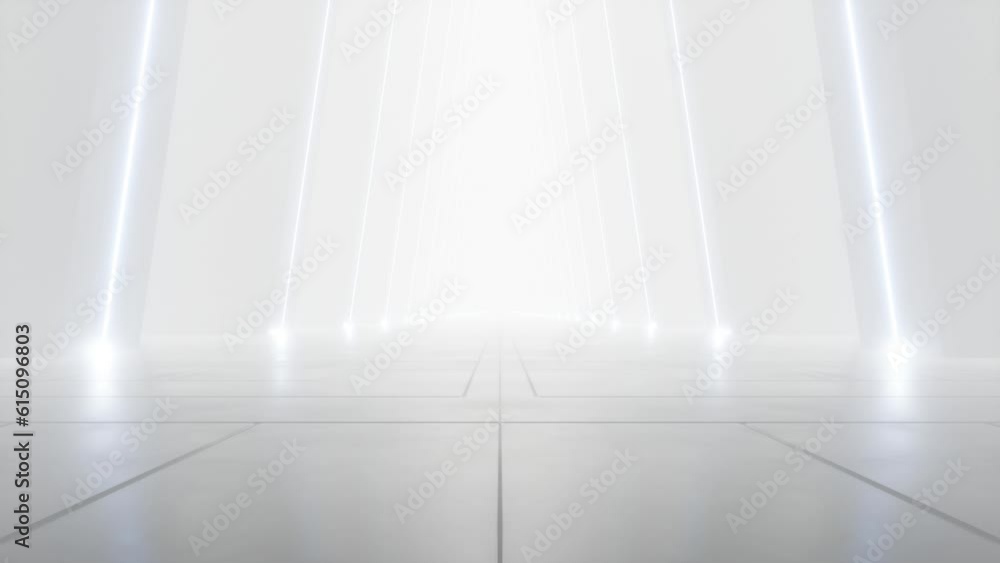 Fototapete abstract of white sci-fi tunnel, futuristic spaceship corridor. loop animation.