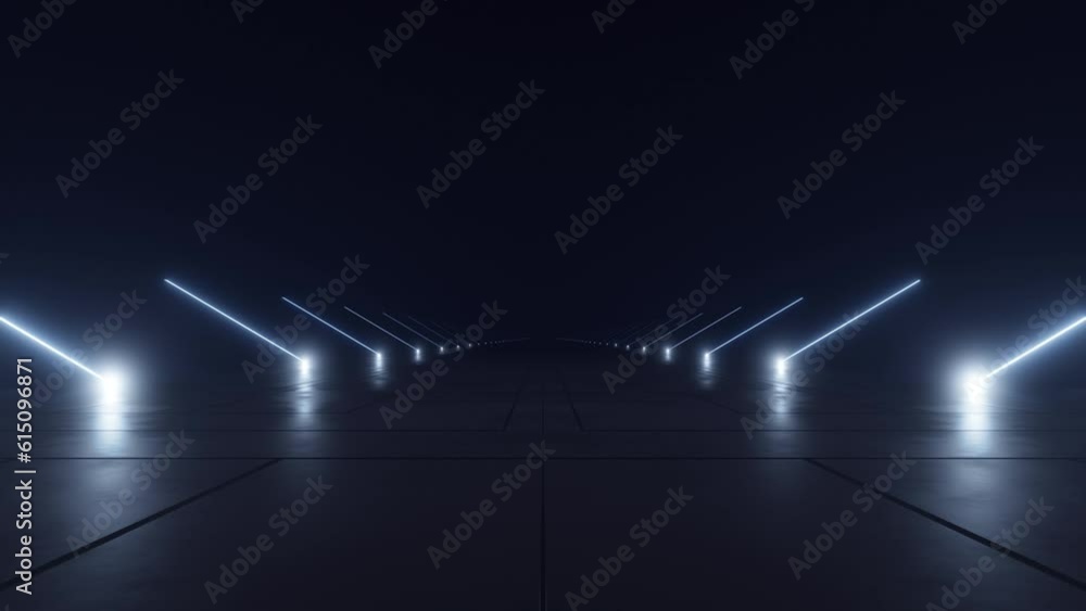 Poster Abstract of dark sci-fi tunnel, Futuristic spaceship corridor. Loop animation.