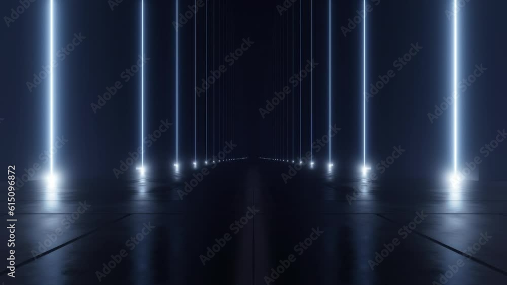 Poster Abstract of dark sci-fi tunnel, Futuristic spaceship corridor. Loop animation.
