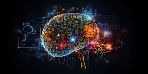 AI Generated. AI Generative. AI artificial intelligence  brain synthwave cyberpunk style. Innovation future technology. Graphic Art
