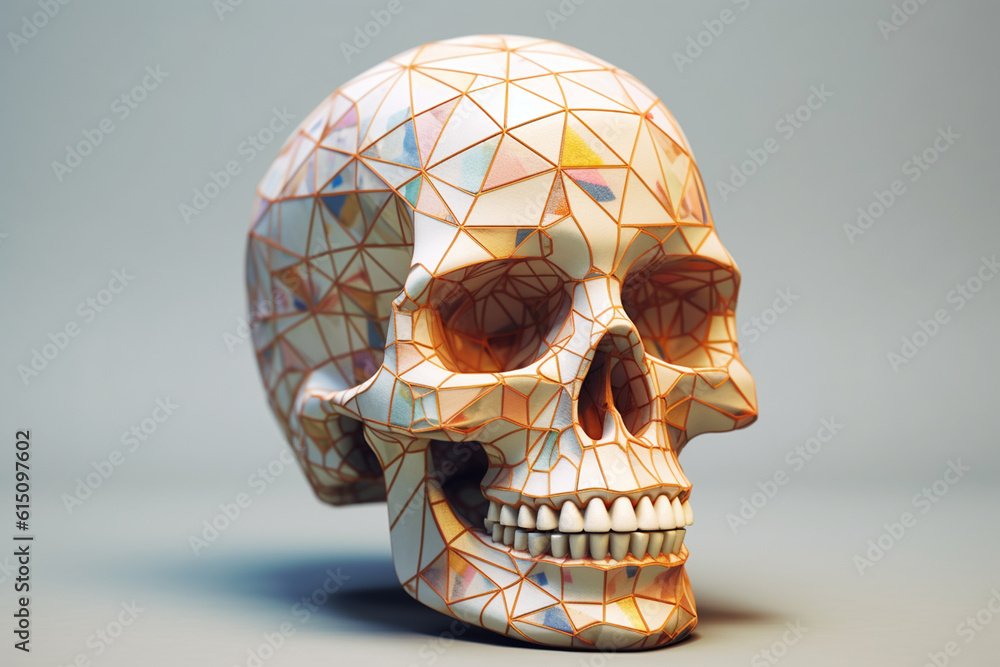 Leinwandbilder a trending image showcases an anatomical model of the human skull in a geometric style, with intrica