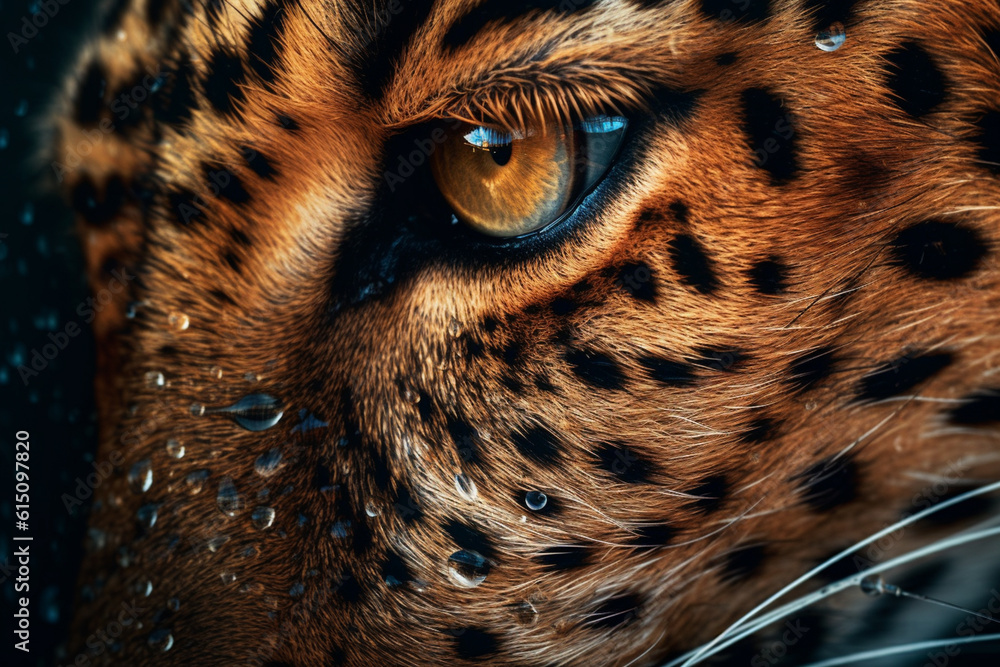 Aufkleber a close-up image of a leopard, revealing its beautifully patterned fur and piercing eyes. generative