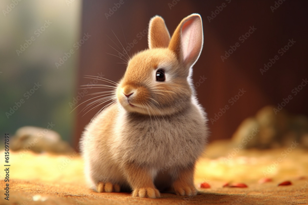 Poster a cute and fluffy rabbit captured in a photograph, highlighting its soft fur and alert ears. generat