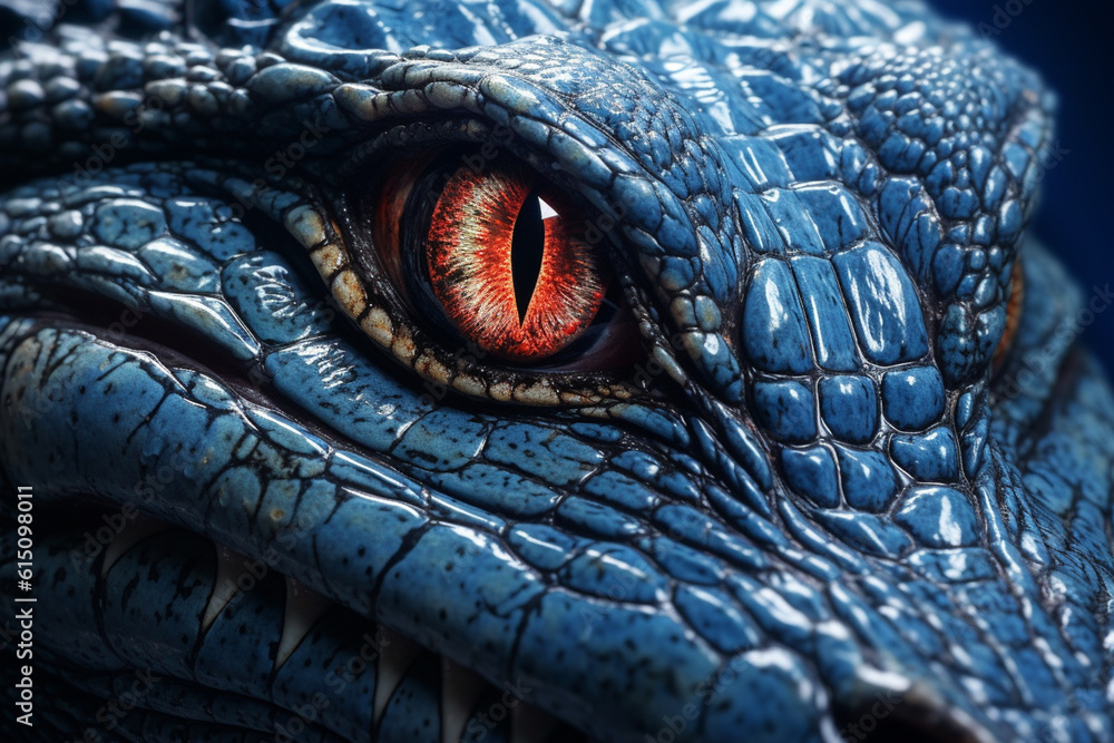 Poster a close-up image of an alligator, capturing its menacing gaze and strong, muscular body. generative 