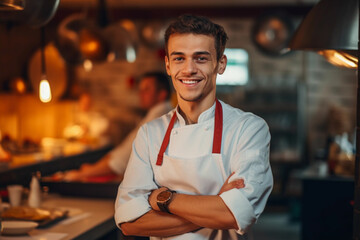 Obraz premium Modern chef or waiter in professional clothes. Generative AI