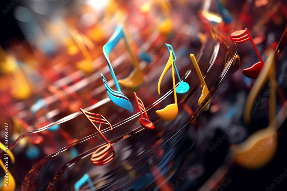 Fototapete  An abstract image of musical notes floating in the air, creating a sense of harmony and rhythm.  Generative AI technology.