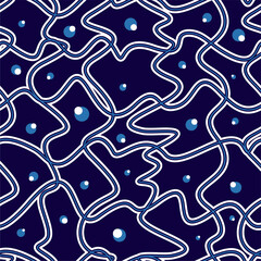 seamless pattern of lines on a dark blue background with abstract circles