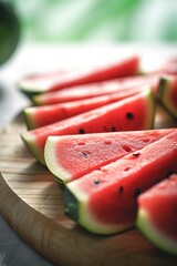 slices of watermelon on a white table