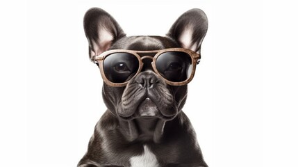 Pug dog wearing glasses, Generative AI