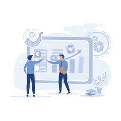 Marketing data analyzing illustration. charts and planning marketing strategy to achieve business goals. flat vector modern illustration