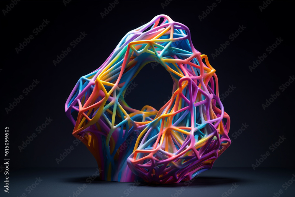 Aufkleber  A series of geometric sculptures with a metallic finish, reflecting light and creating a sense of depth and luminosity within their intricate forms.  Generative AI technology.