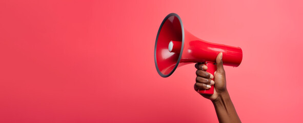 African american persons hand holding an announcement megaphone