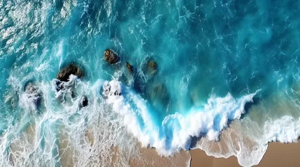 Foto op Canvas aerial beach scene waves surf with amazing blue ocean sea island top view ocean wallpaper © Micromedia