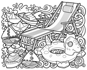 Cartoon cute doodles summer beach children's entertainment illustration.