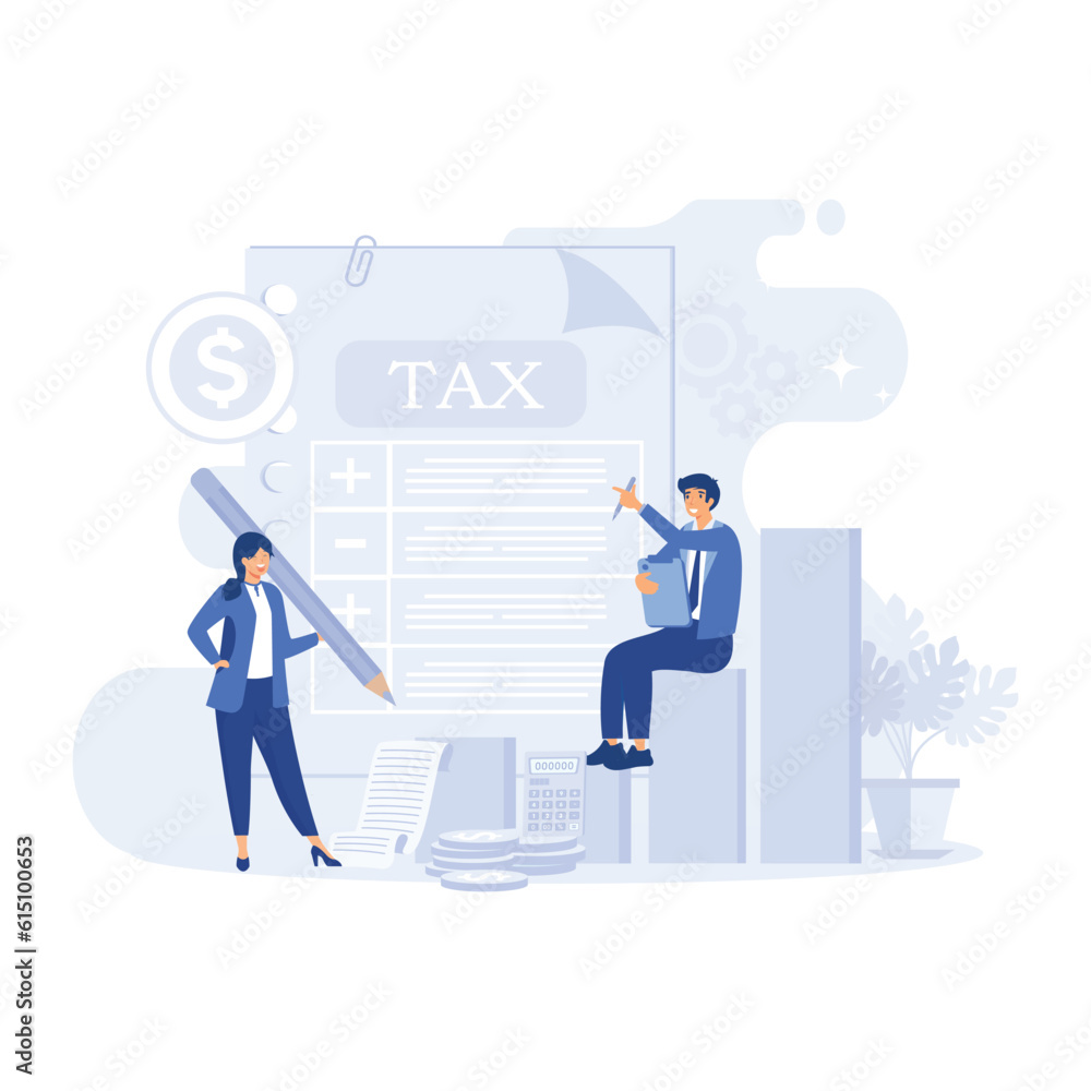 Poster financial data analysis illustration. advisor with client analyzing financial report and calculating