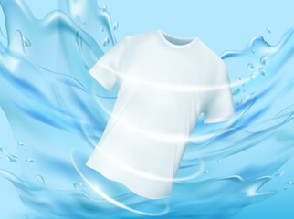 White t-shirts are washed in clean water. vector illustration