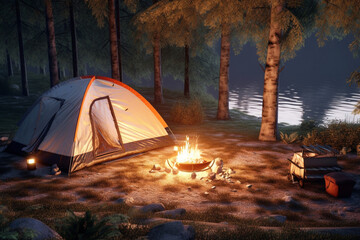 Camping in a Forest Made with Generative AI