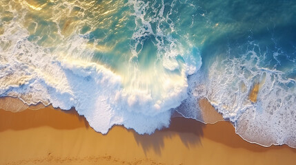 aerial beach scene waves surf with amazing blue ocean sea island top view ocean wallpaper