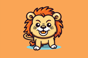 Cute lion cartoon character vector design. Animal zoo mascot concept.