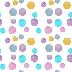 Watercolor abstract  seamless pattern. Watercolor polka dot. Pastel splashes isolated on white.
