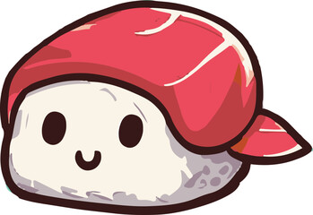 A cute cartoon character with colorful Japanese sushi food, a white background vector.
