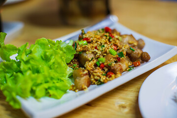 Fried salt  Spicy Minced Pork Or Fried Spicy Pork Ball Salad