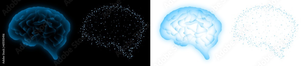 Poster blue brain separated with particle and sparkle artificial intelligence concept transparent backgroun