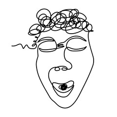 Continuous line art of a person with stress and anxiety, lineart vector illustration.