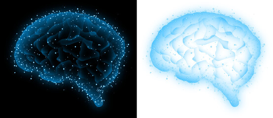blue brain with particle and sparkle artificial intelligence concept transparent background