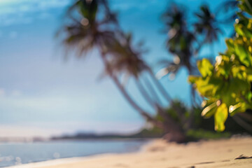Fototapeta na wymiar AI generative tropical landscape background, ocean view, palm trees, beautiful sunny day, seascape