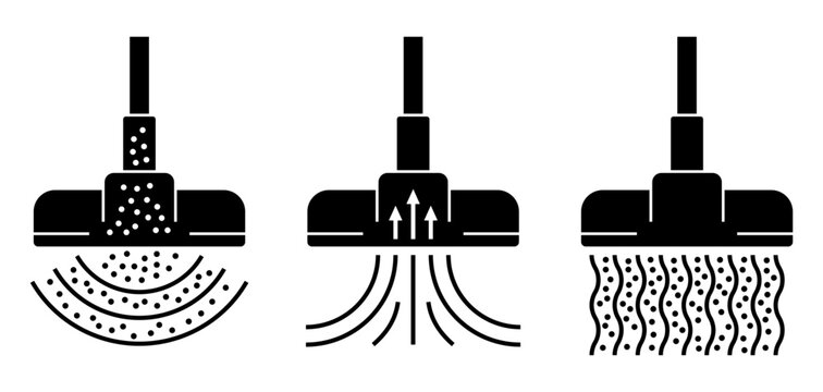 Vacuum cleaner flat icons set - powerful suction