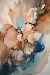 Abstract pink fluid art with blue — liquid pink fluid background. Alcohol ink smudges and stains made with digital instruments. Pink and blue fluid art texture resembles marble, watercolor or aquarell