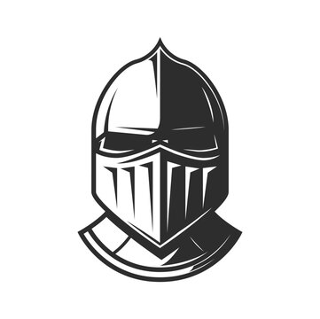 Knight warrior helmet, heraldry armor of medieval soldier or fighter with visor. Vector old helm or ancient armet symbol of knight, roman gladiator, spartan warrior or trojan army soldier helm