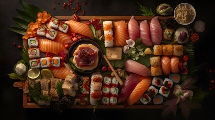 Obraz na płótnie Canvas a Plate of sushi with Variety of Rolls. Created with Generative AI Technology